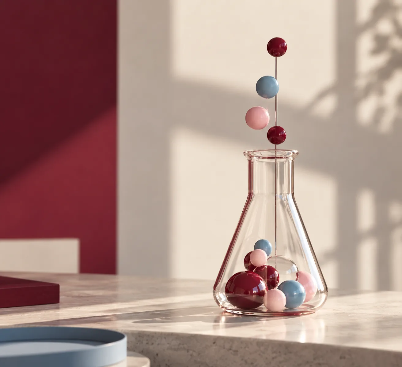 Erlenmeyer com contas coloridas, o laboratório da D'Amore Lab